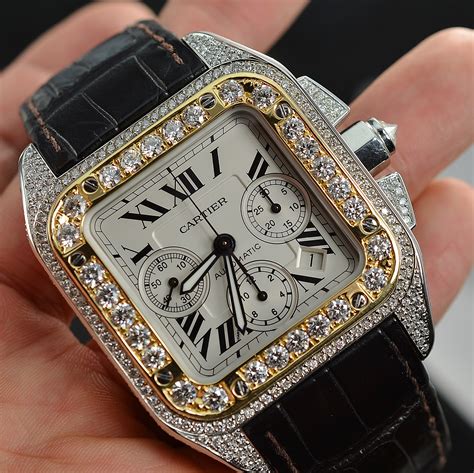 santos de cartier watch diamonds|cartier santos 100 chrono.